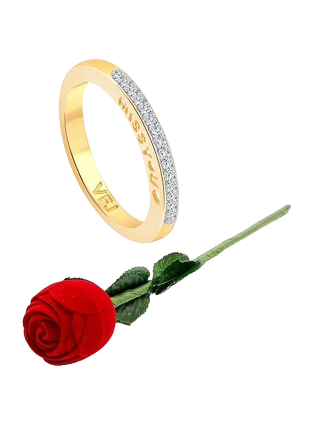 

Vighnaharta Gold-Plated CZ-Studded Finger Ring With Rose Box