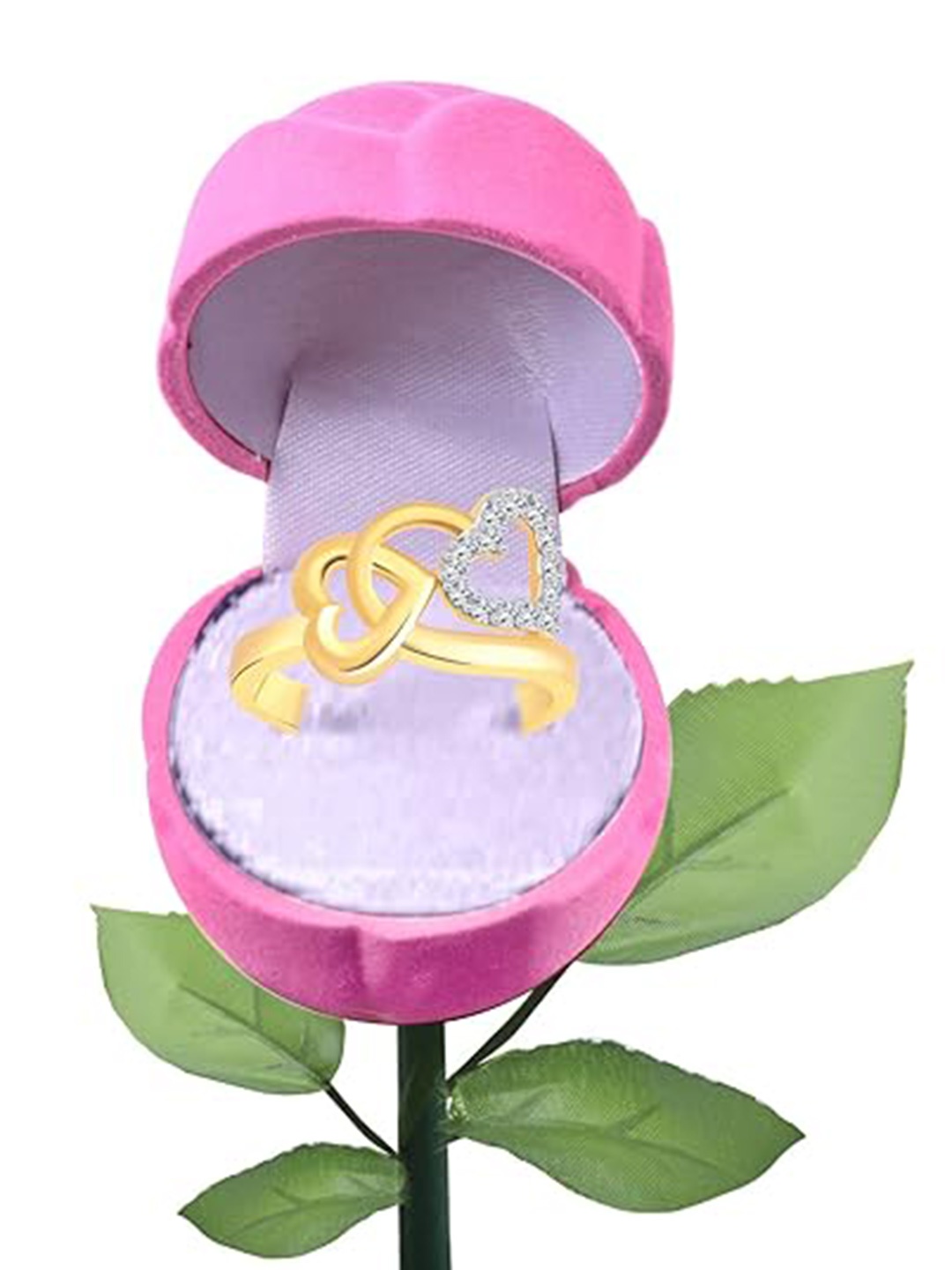 Vighnaharta Gold-Plated CZ-Studded Finger Ring With Rose Box