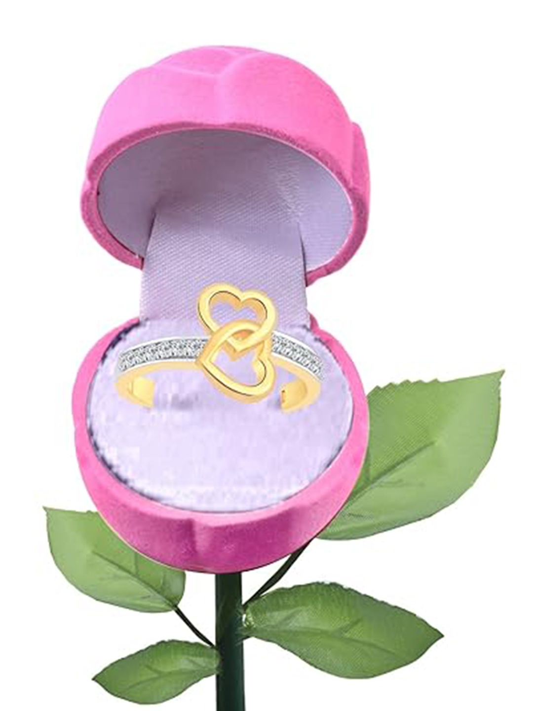 

Vighnaharta Gold-Plated CZ-Studded Finger Ring With Rose Box