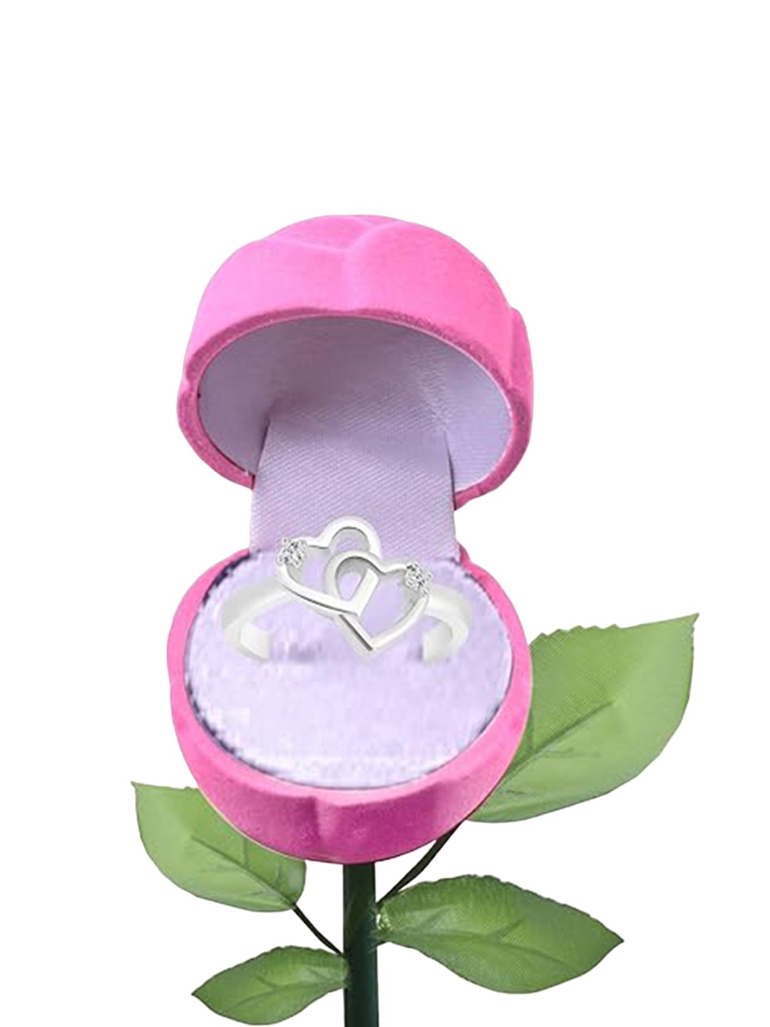 

Vighnaharta Rhodium-Plated CZ-Studded Finger Ring With Rose Box, Silver