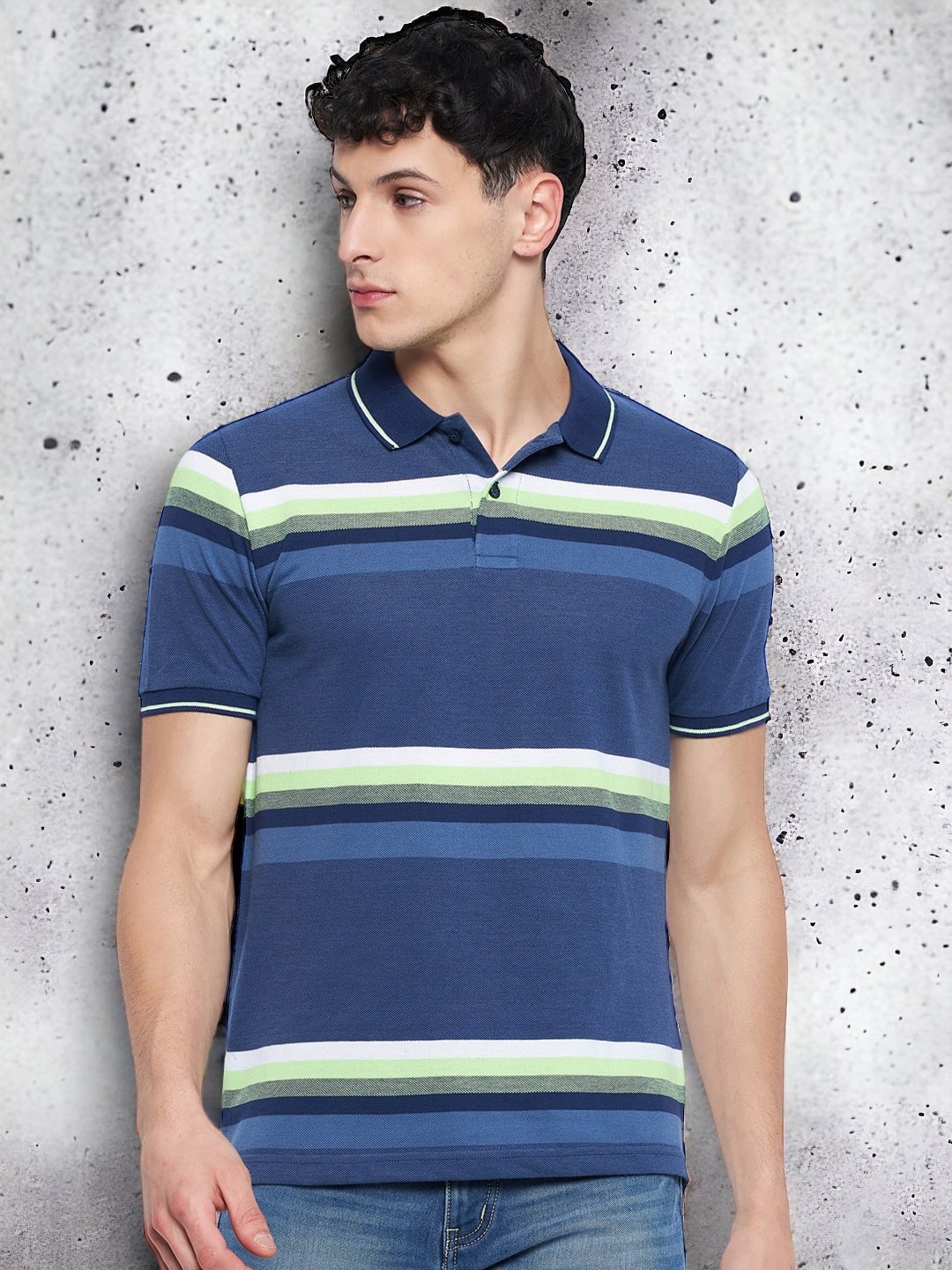 

Austin wood Striped Polo Collar Short Sleeves Cotton Slim Fit T-shirt, Blue