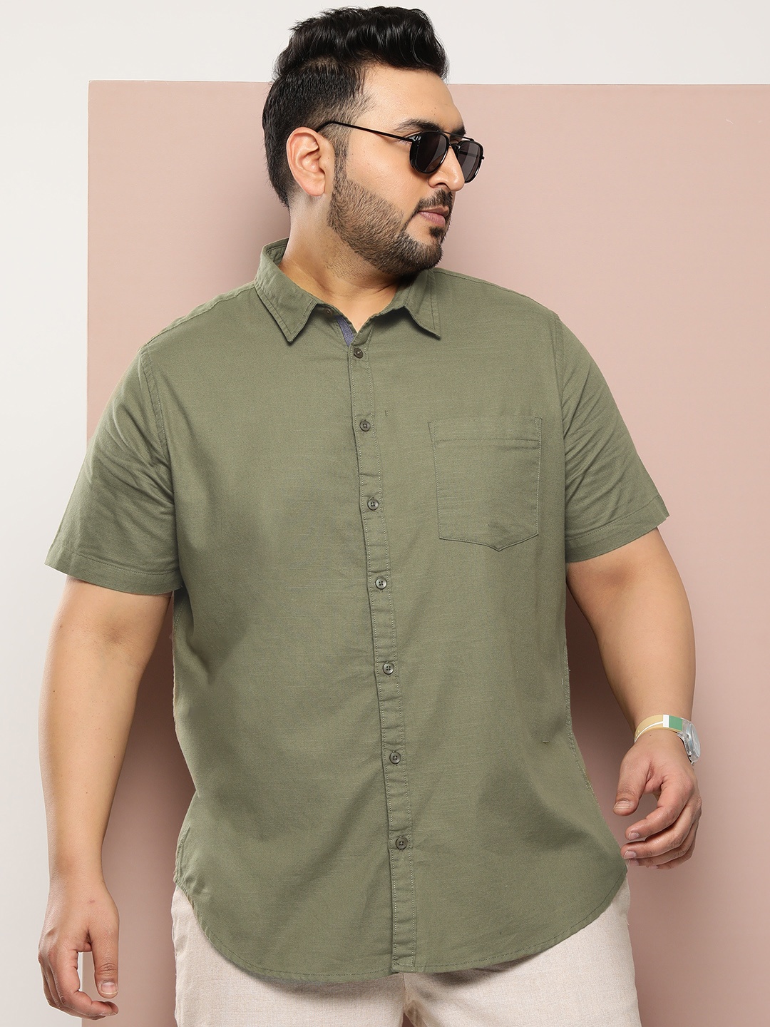 

Sztori Men Plus Size Solid Casual Shirt, Green