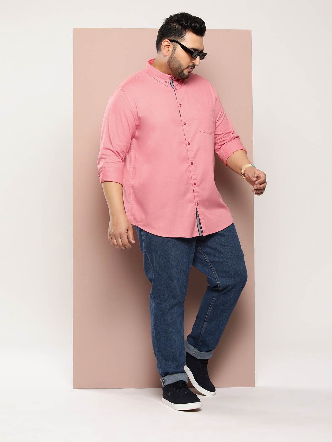 

Sztori Men Plus Size Solid Casual Shirt, Pink