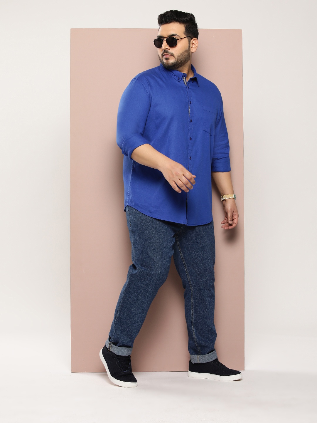 

Sztori Men Plus Size Solid Casual Shirt, Blue