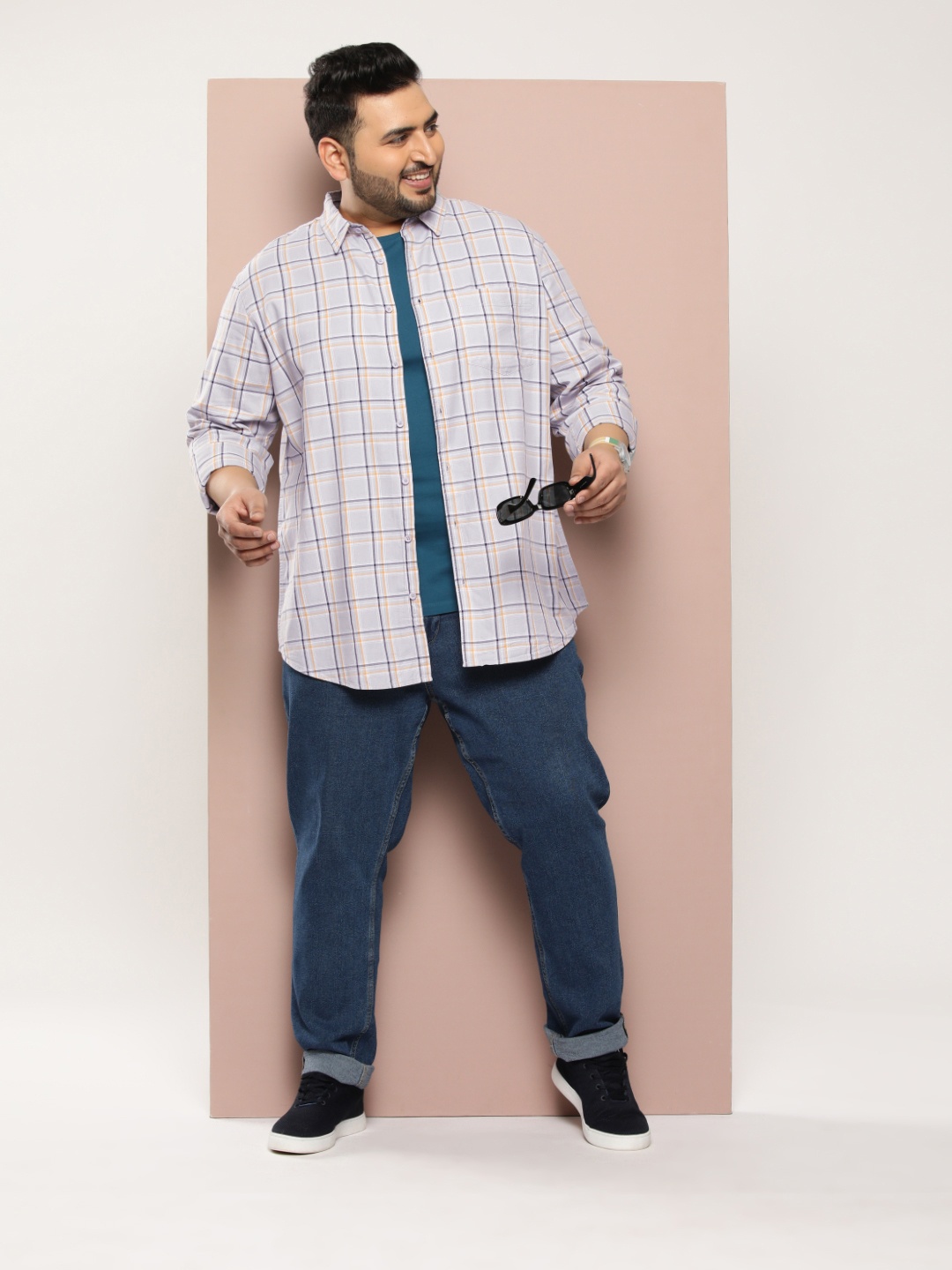 

Sztori Men Plus Size Checked Casual Shirt, Grey