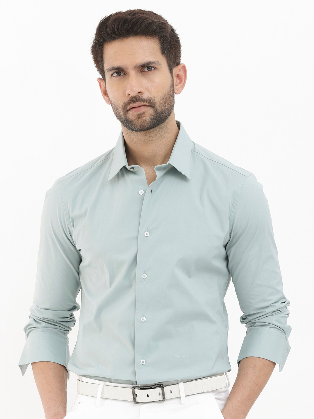 

RARE RABBIT Men Neutron-8 Slim Fit Cotton Spread Collar Shirt, Green