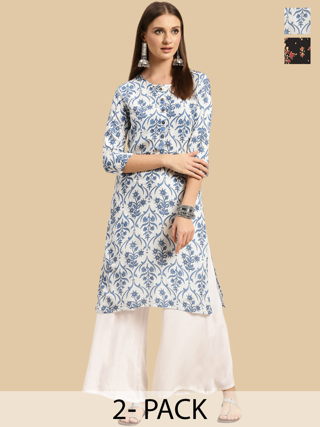 

Rangita Pack of 2 Ethnic Motifs Printed Straight Kurta, White