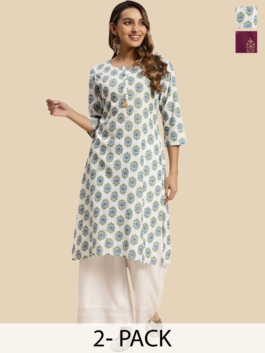 

Rangita Selection Of 2 Ethnic Motifs Printed Kurta, White