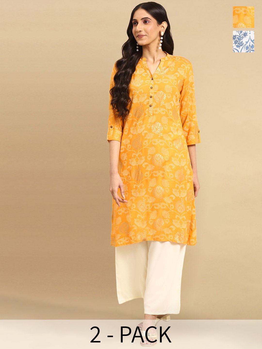 

Rangita Selection Of 2 Ethnic Motifs Printed Kurta, Yellow