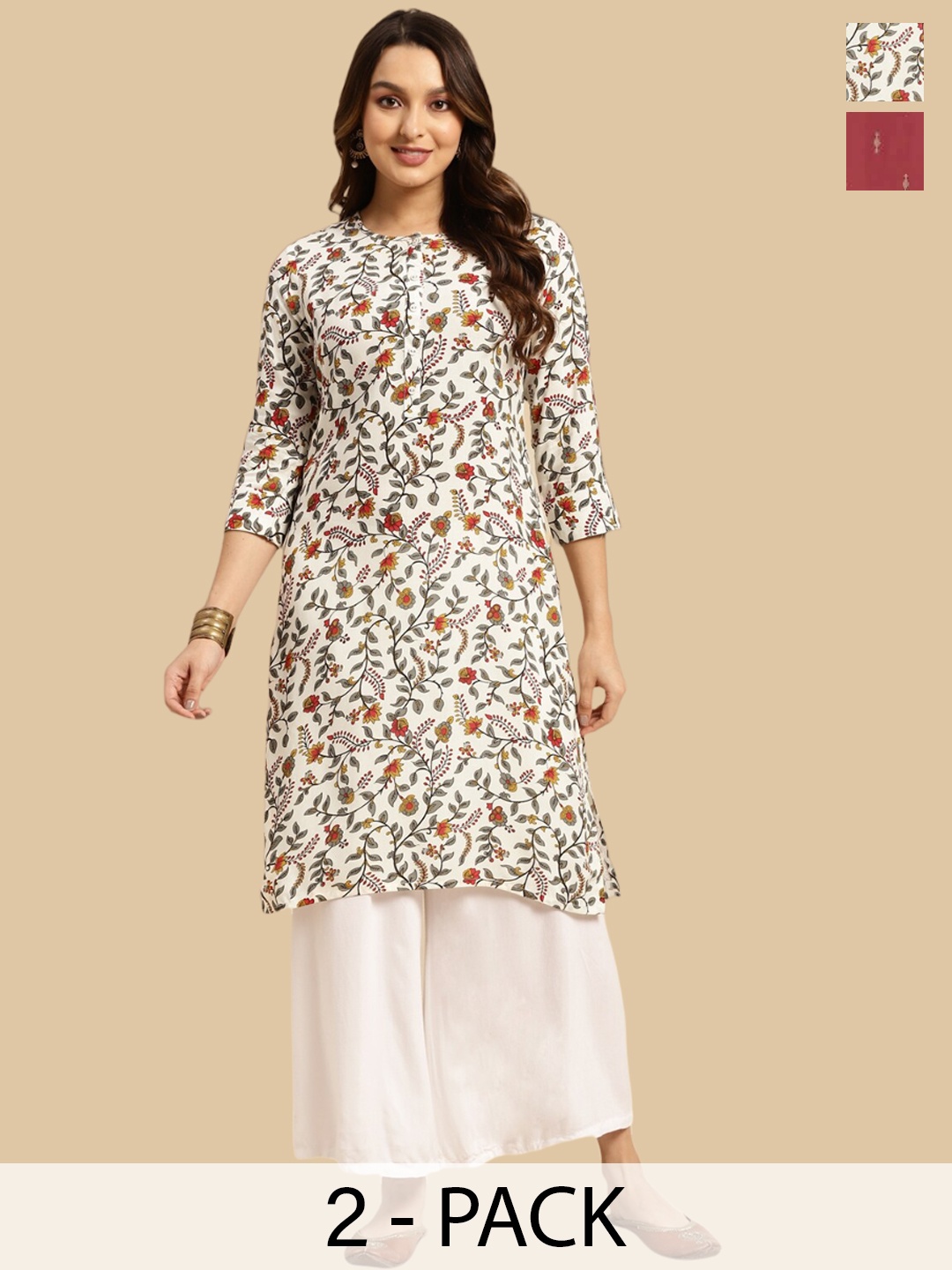 

Rangita Selection Of 2 Ethnic Motifs Printed Kurta, White
