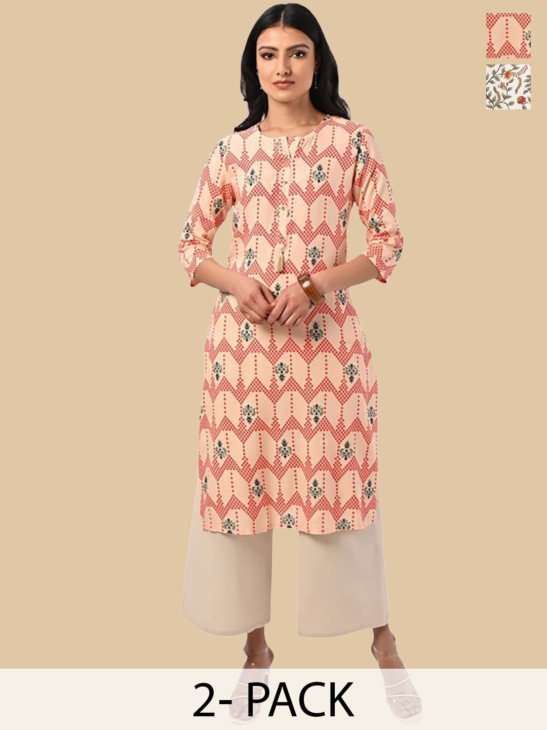 

Rangita Selection Of 2 Ethnic Motifs Printed Kurta, Peach