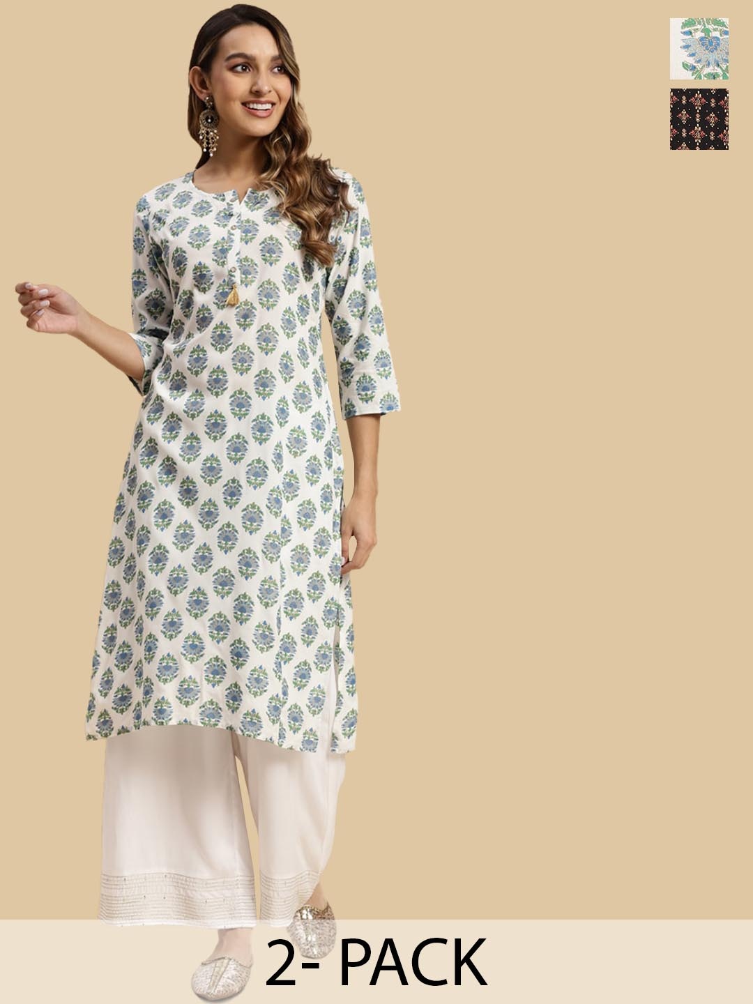 

Rangita Selection Of 2 Ethnic Motifs Printed Kurta, White