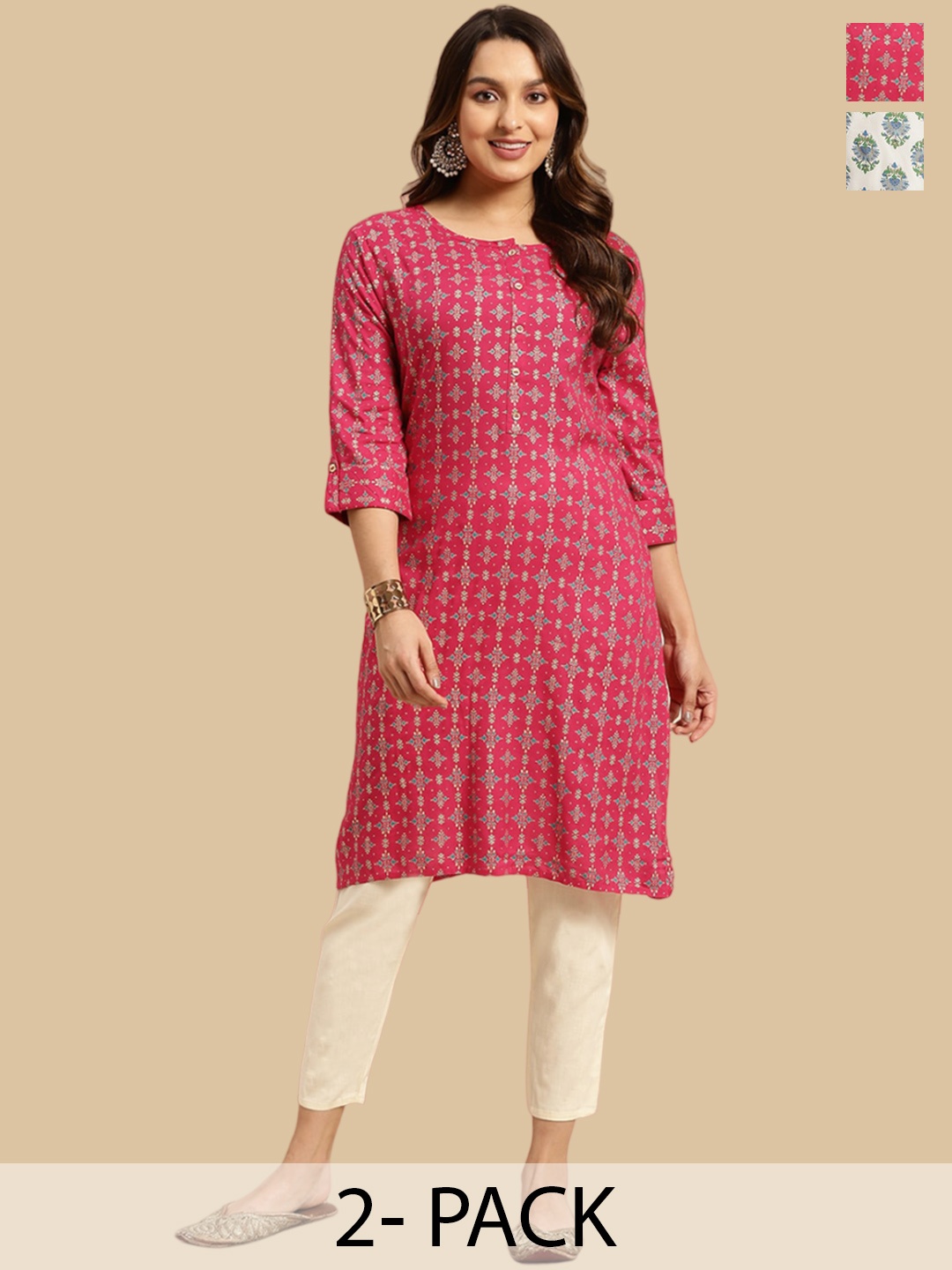 

Rangita Selection Of 2 Ethnic Motifs Printed Kurta, Pink
