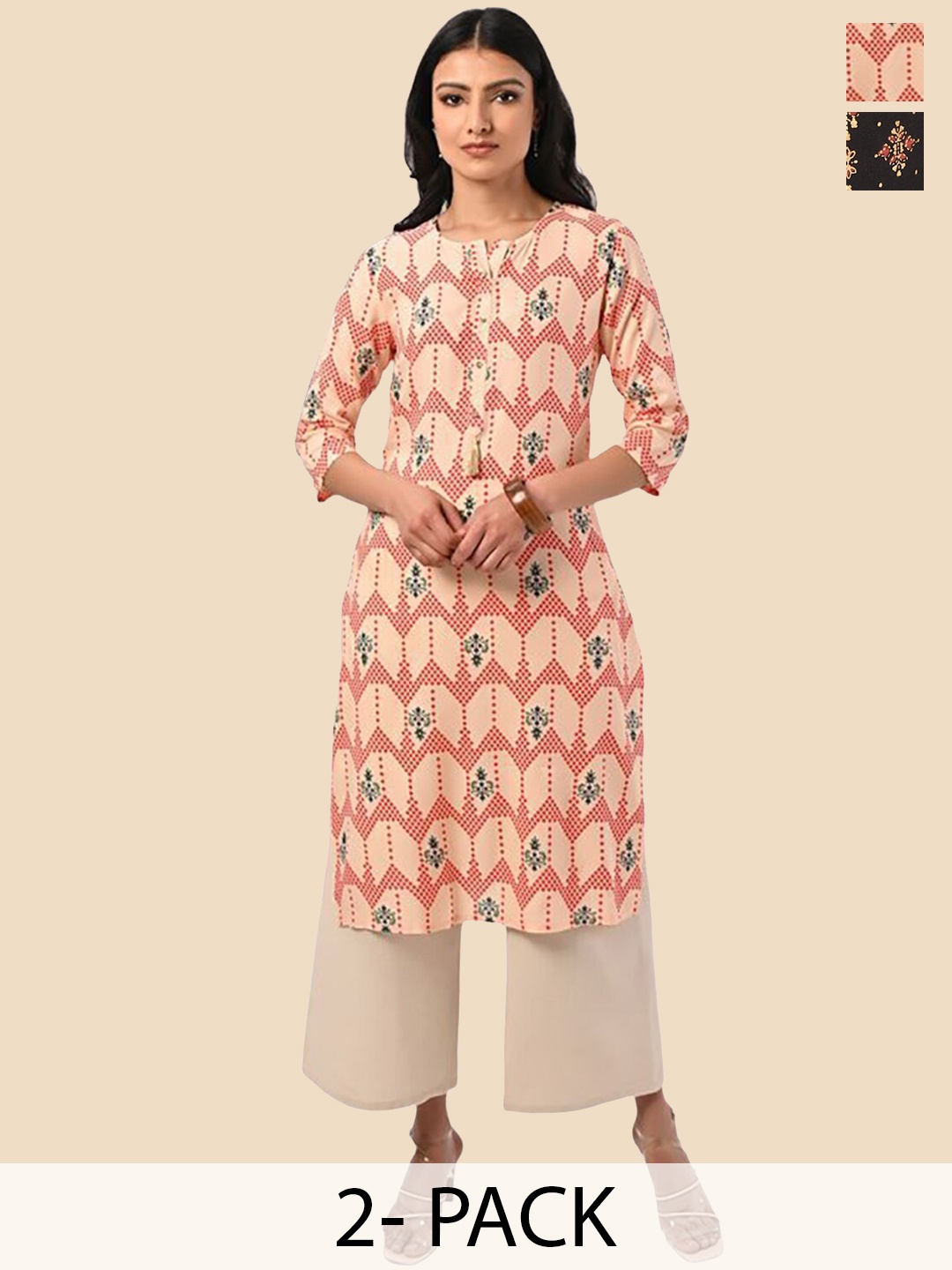 

Rangita Selection Of 2 Ethnic Motifs Printed Kurta, Peach