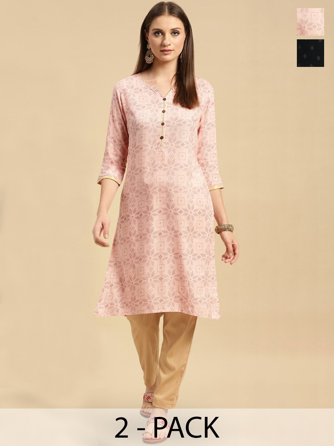 

Rangita Selection Of 2 Ethnic Motifs Printed Kurta, Peach