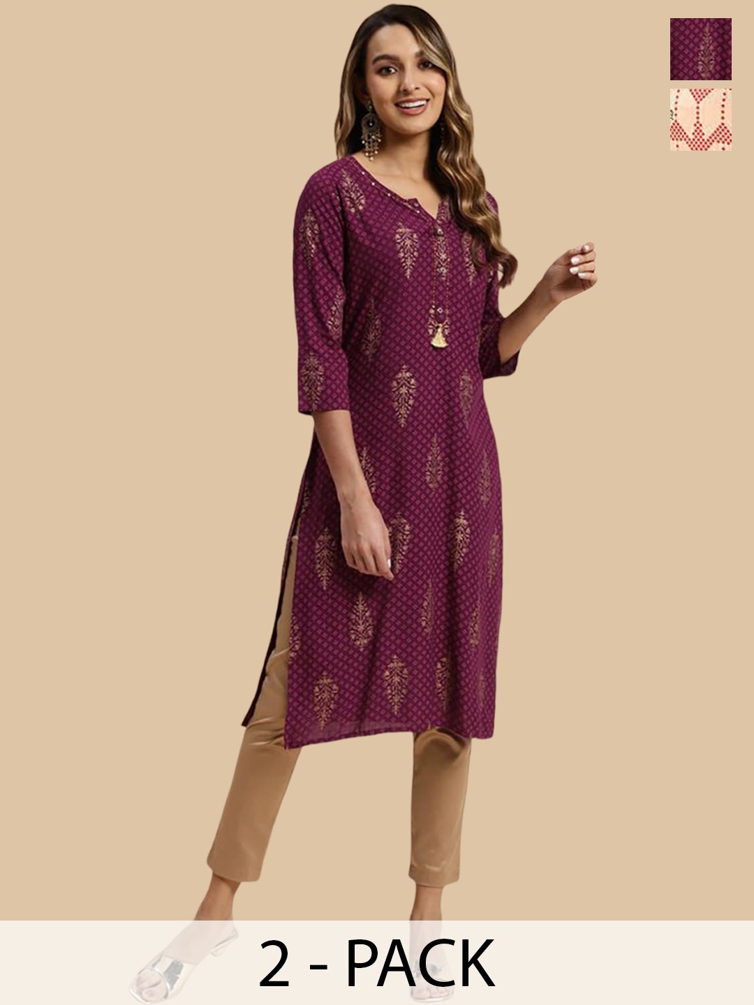 

Rangita Selection Of 2 Ethnic Motifs Printed Kurta, Magenta