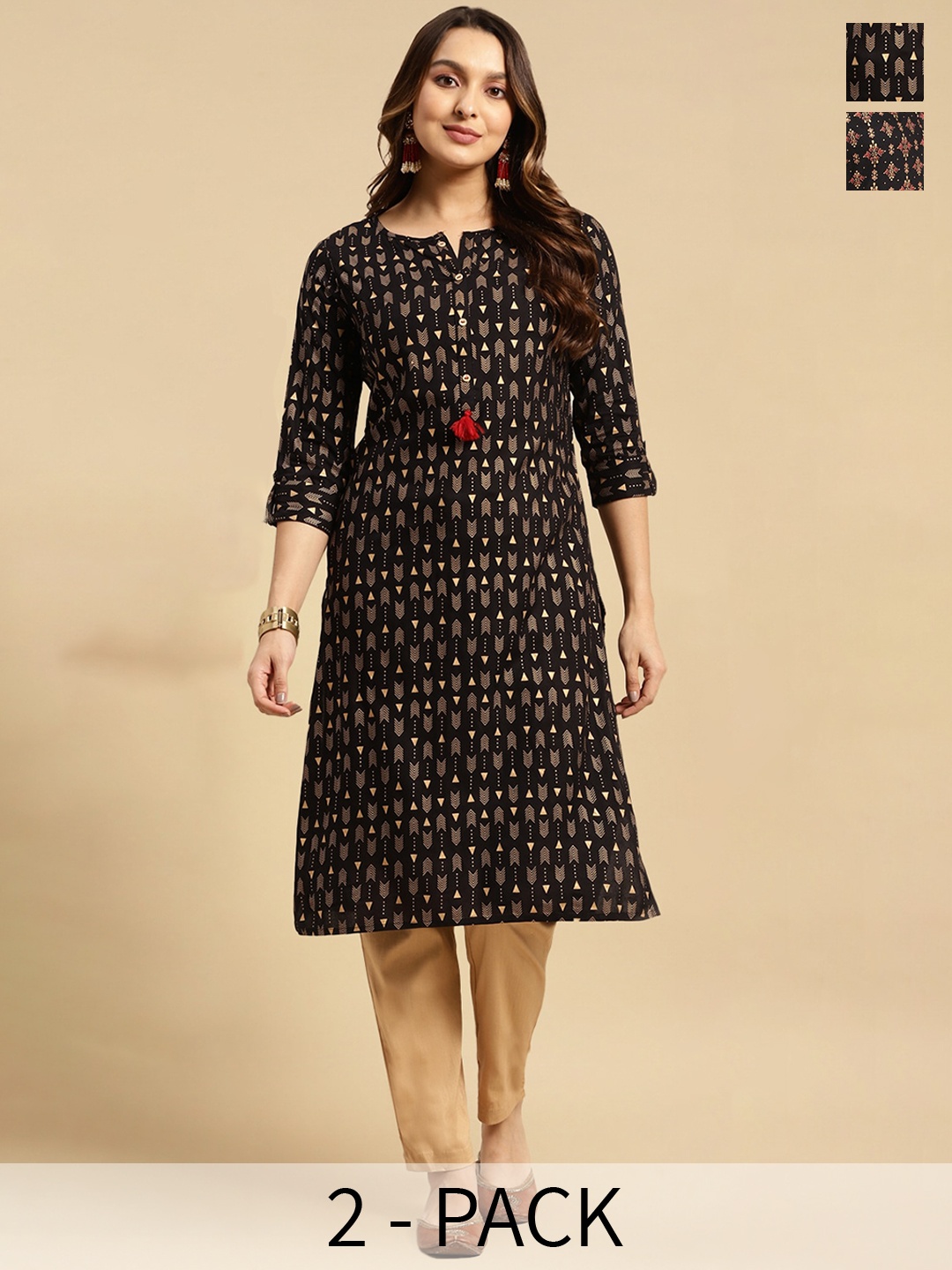 

Rangita Women Floral Printed Flared Sleeves Thread Work Anarkali Kurta, Multi