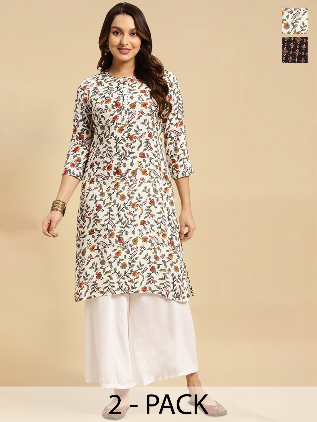 

Rangita Selection Of 2 Ethnic Motifs Printed Kurta, White