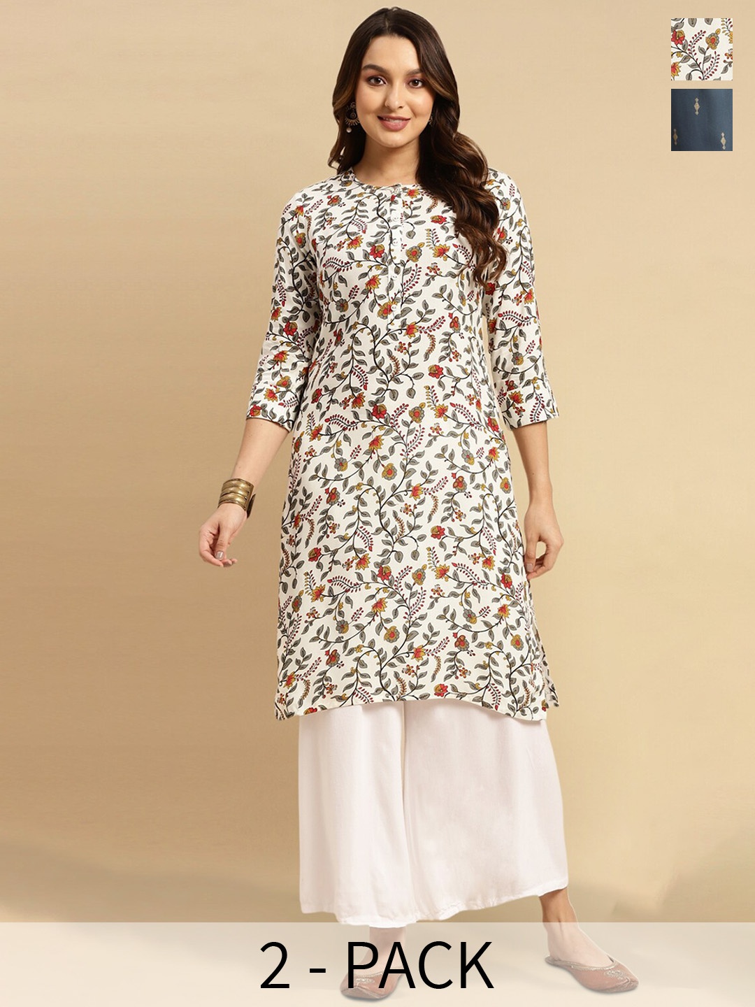 

Rangita Selection Of 2 Ethnic Motifs Printed Straight Kurtas, White