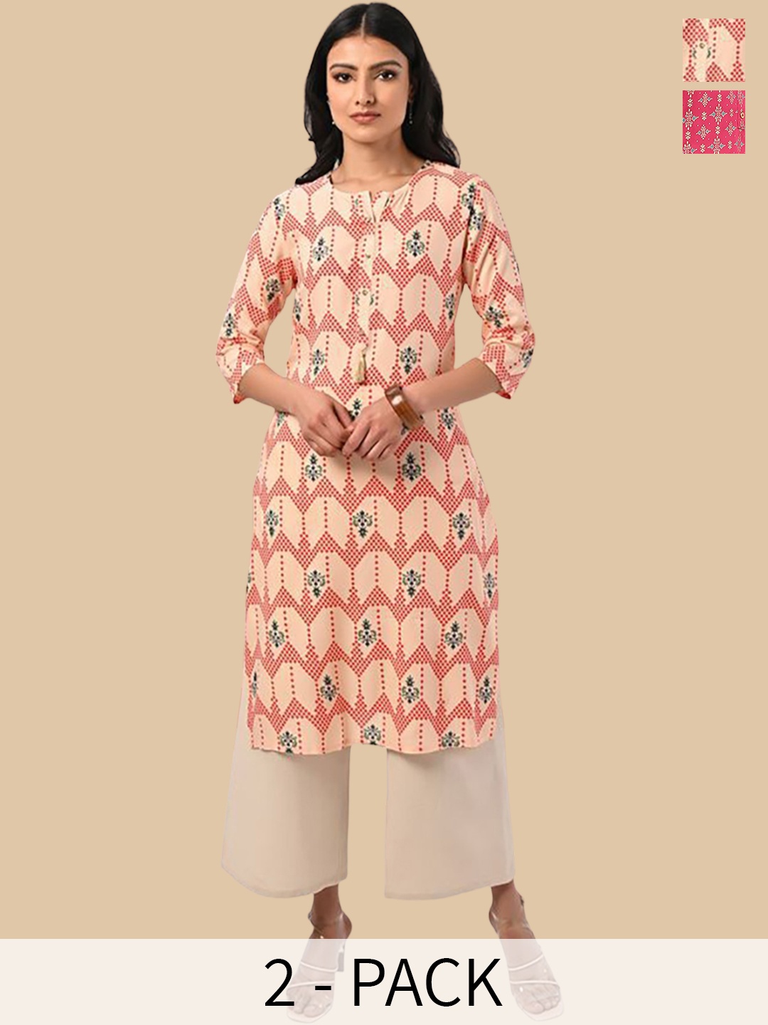 

Rangita Selection Of 2 Ethnic Motifs Printed Kurta, Pink