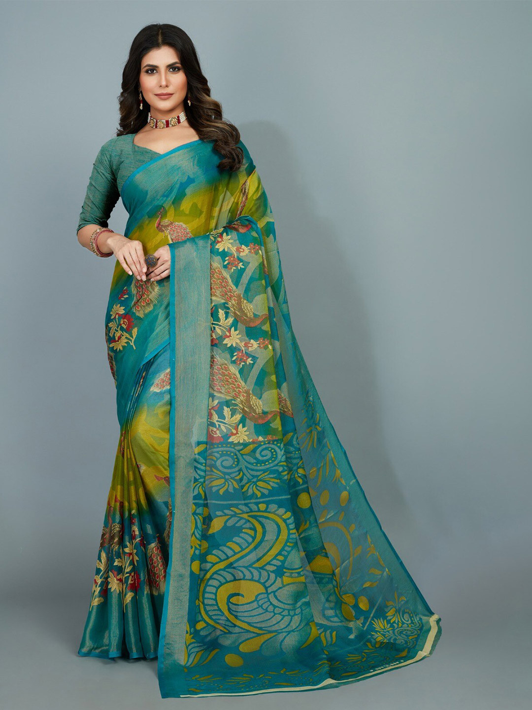 

Sitanjali Floral Printed Saree, Green