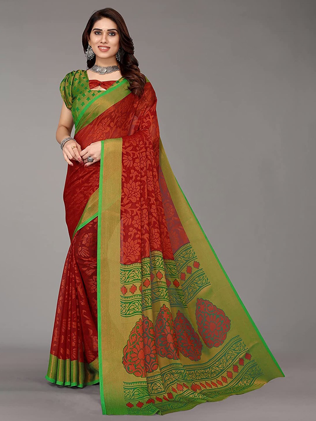 

Sitanjali Floral Printed Saree, Red