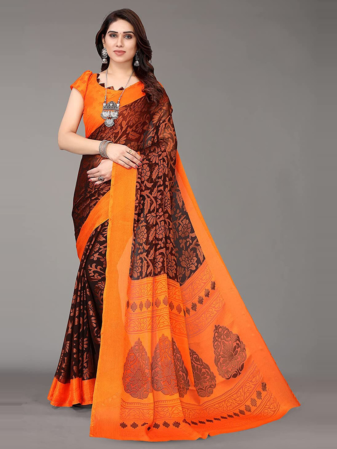 

Sitanjali Floral Printed Saree, Orange