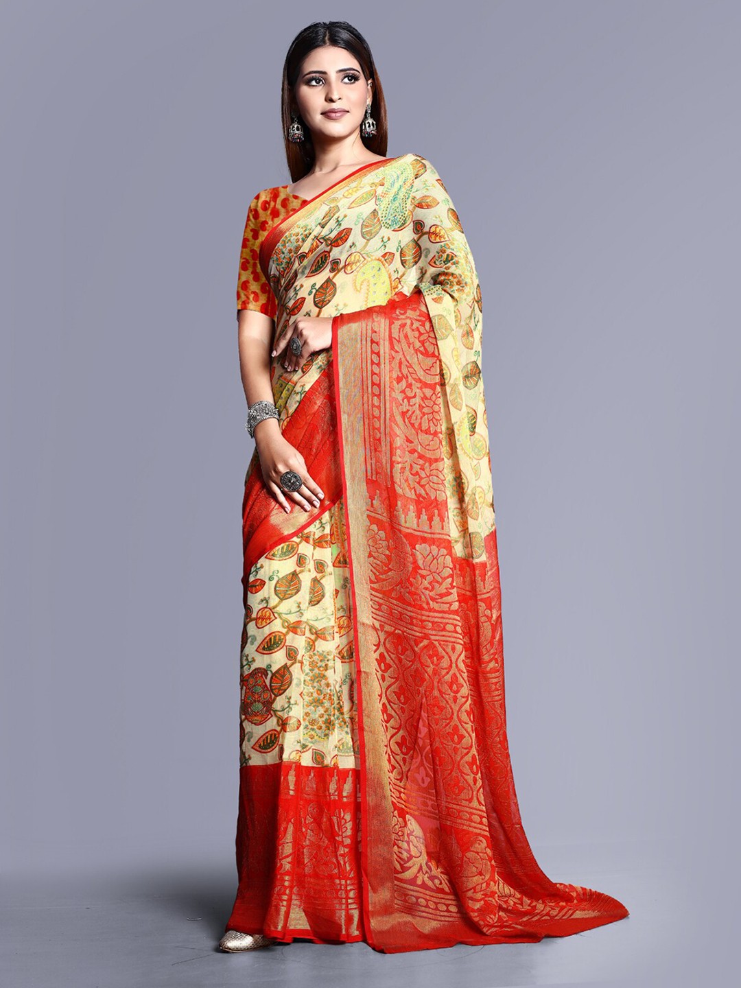 

Sitanjali Floral Printed Saree, Red