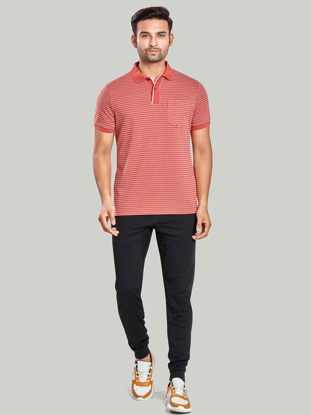 

CELSIUS Polka Dot Printed Jacquard Polo Collar T-shirt, Rust