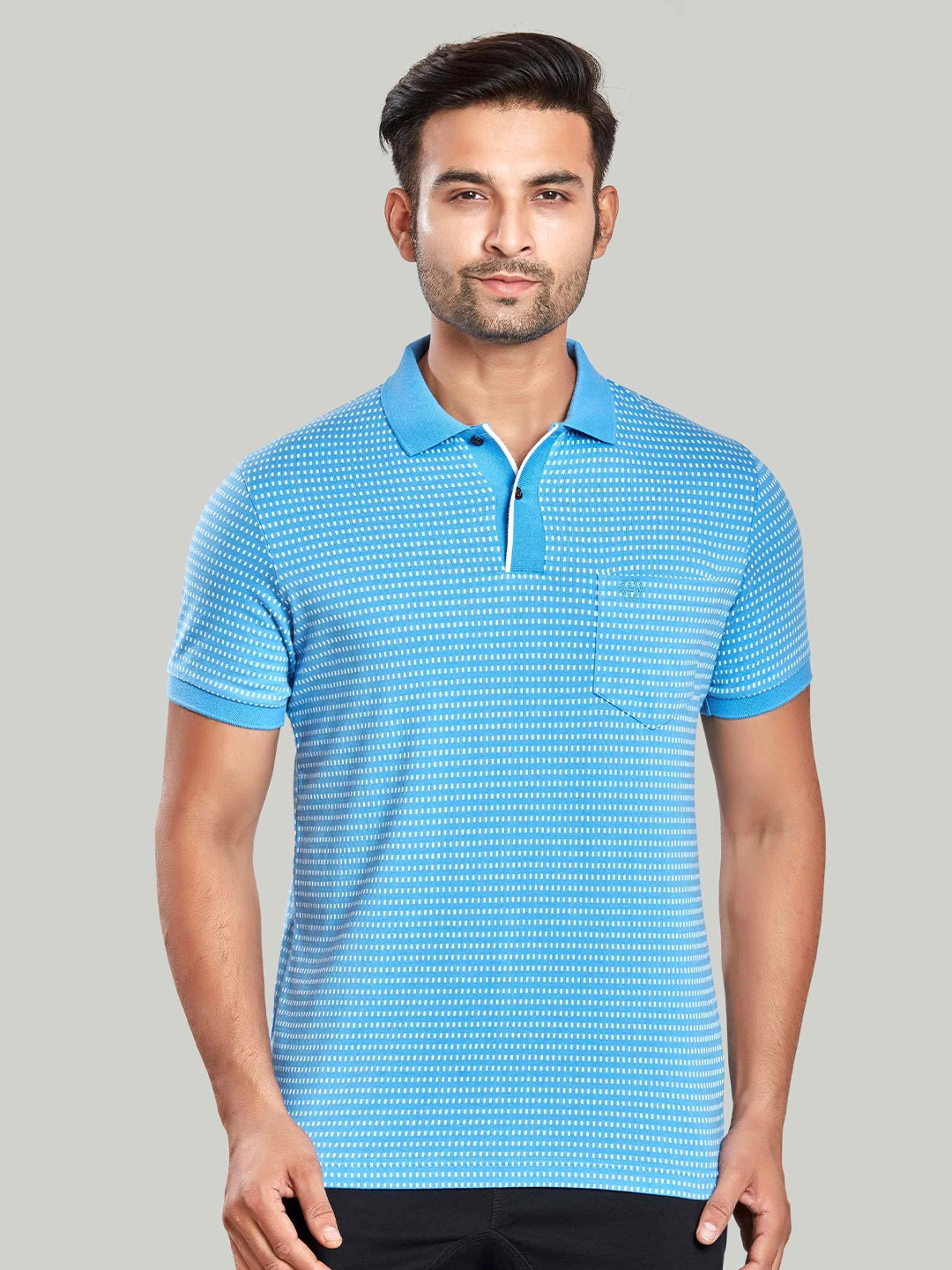 

CELSIUS Self Design Polo Collar Pockets Detail T-shirt, Blue