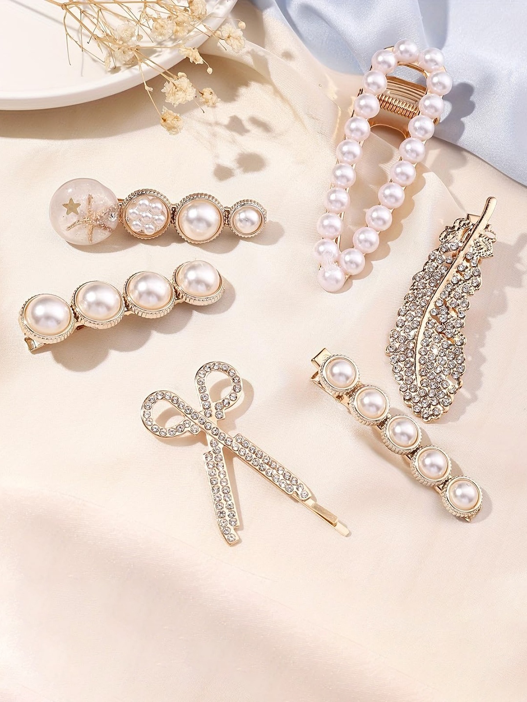 

SYGA Set of 6 Beaded Bobby Pins, White
