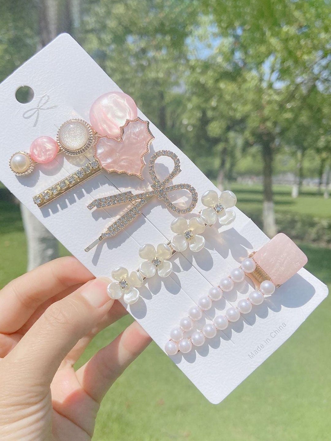 

SYGA Set of 5 Embellished Bobby Pins, Pink