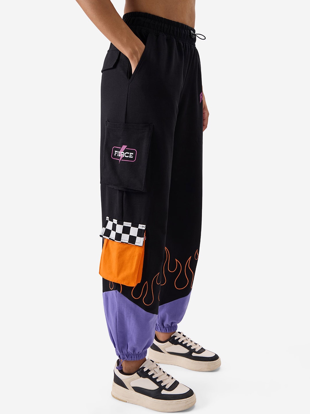 

The Souled Store Women Graphic Printed Relaxed-Fit Pure Cotton Track Pants, Black