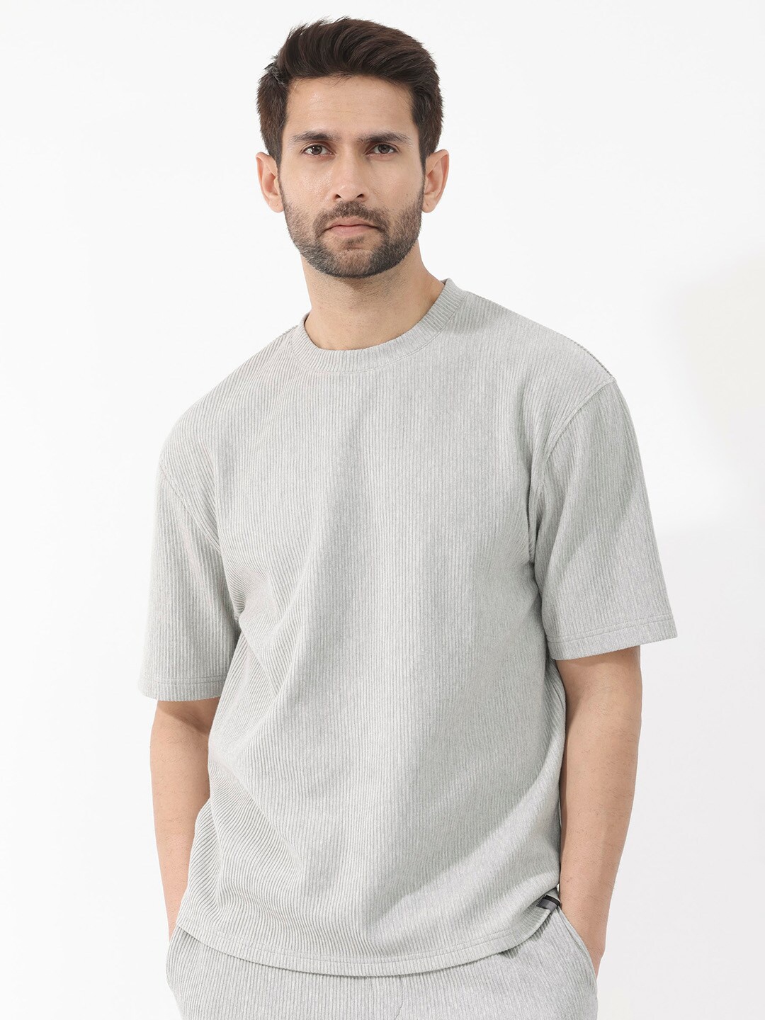 

RARE RABBIT Men Breet-Mel Regular Fit s Cotton T-Shirt, Grey