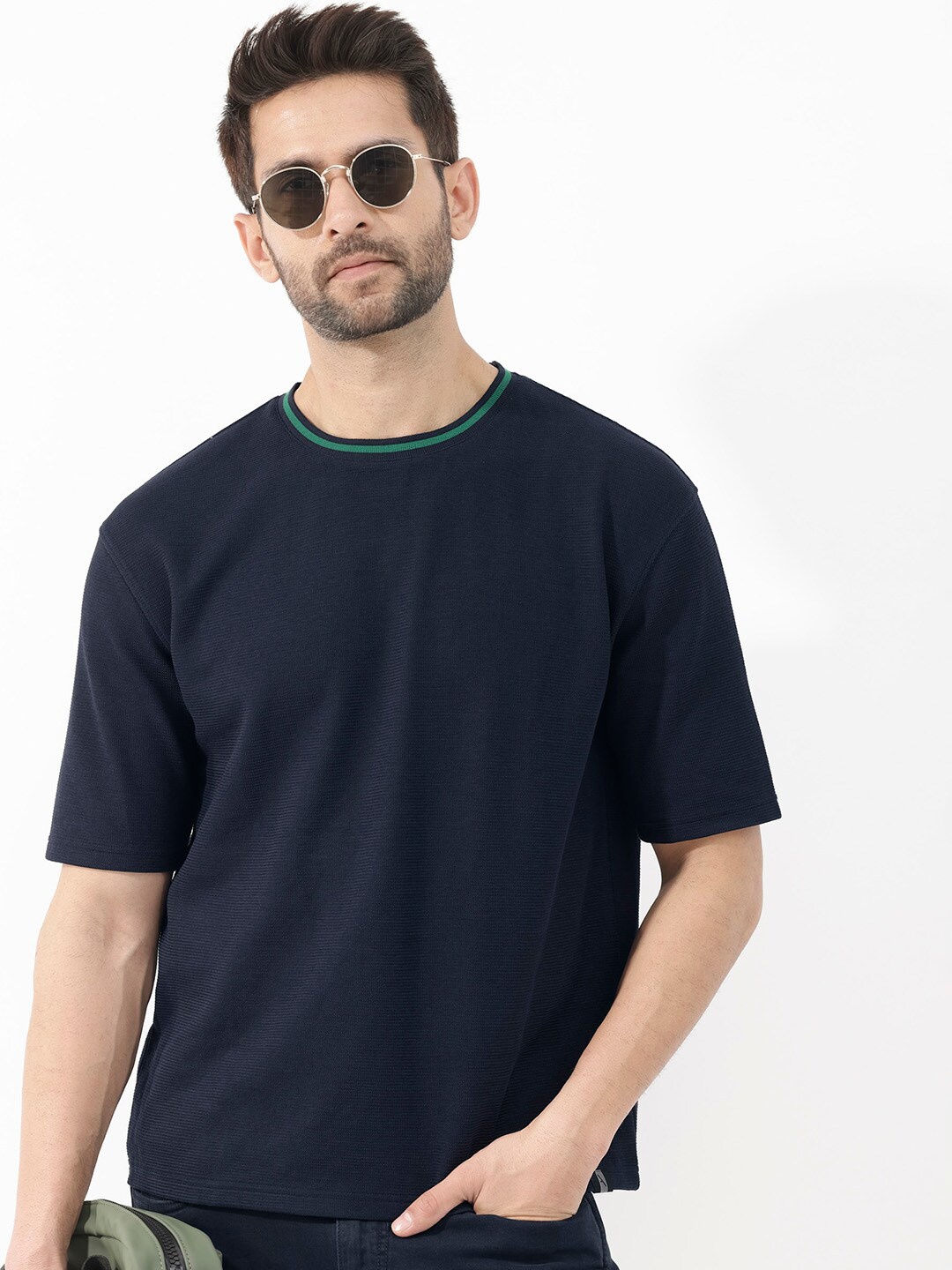 

RARE RABBIT Men Adiso Oversized s Cotton T-Shirt, Navy blue