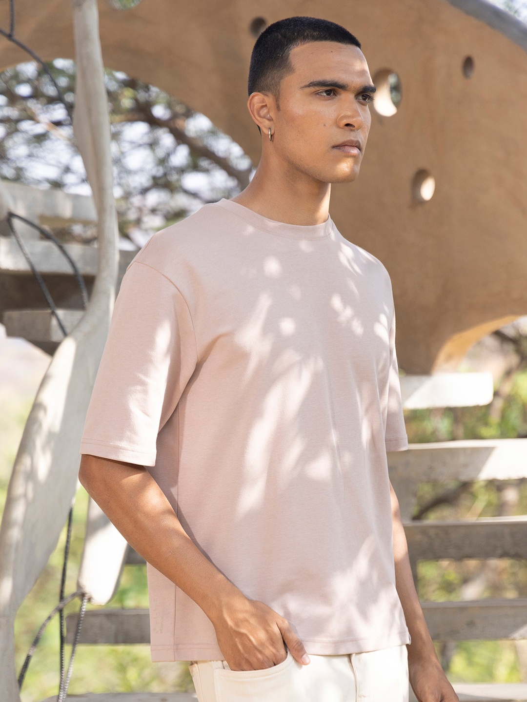 

RARE RABBIT Men Qlo Regular Fit Round Neck Cotton T-Shirt, Pink