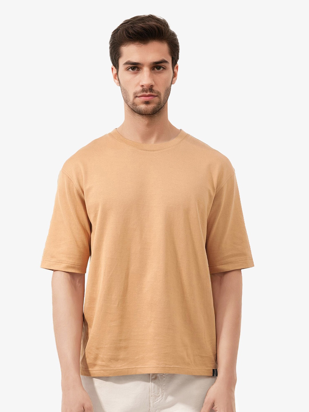 RARE RABBIT Men Gallos Oversized s Cotton T-Shirt, Mustard