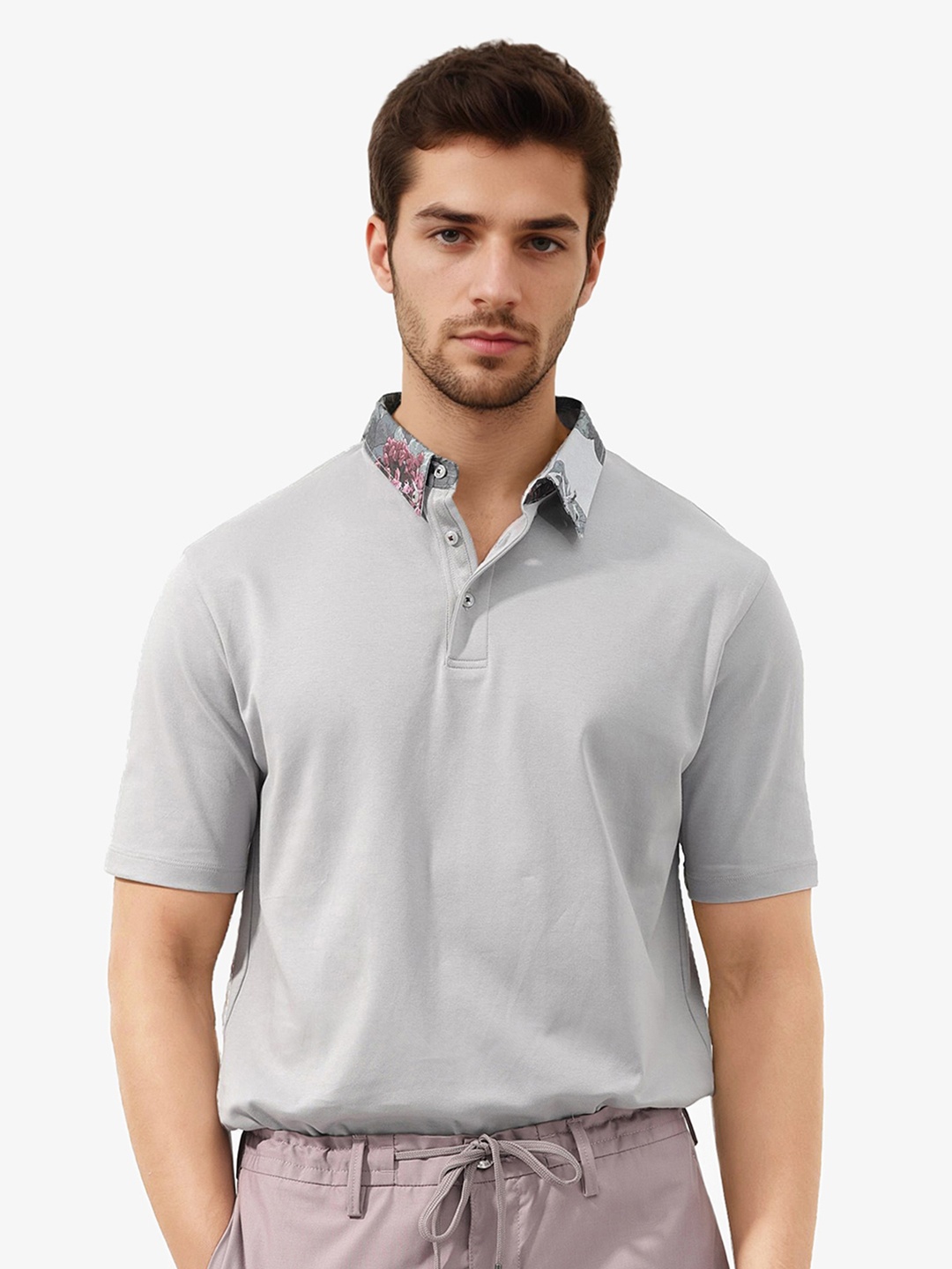 

RARE RABBIT Men Rings-4 Slim Fit Solid Polo Collar T-Shirt, Grey