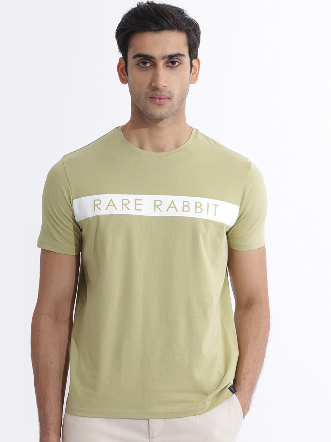 

RARE RABBIT Men Eloise Regular Fit Round Neck Cotton T-Shirt, Green