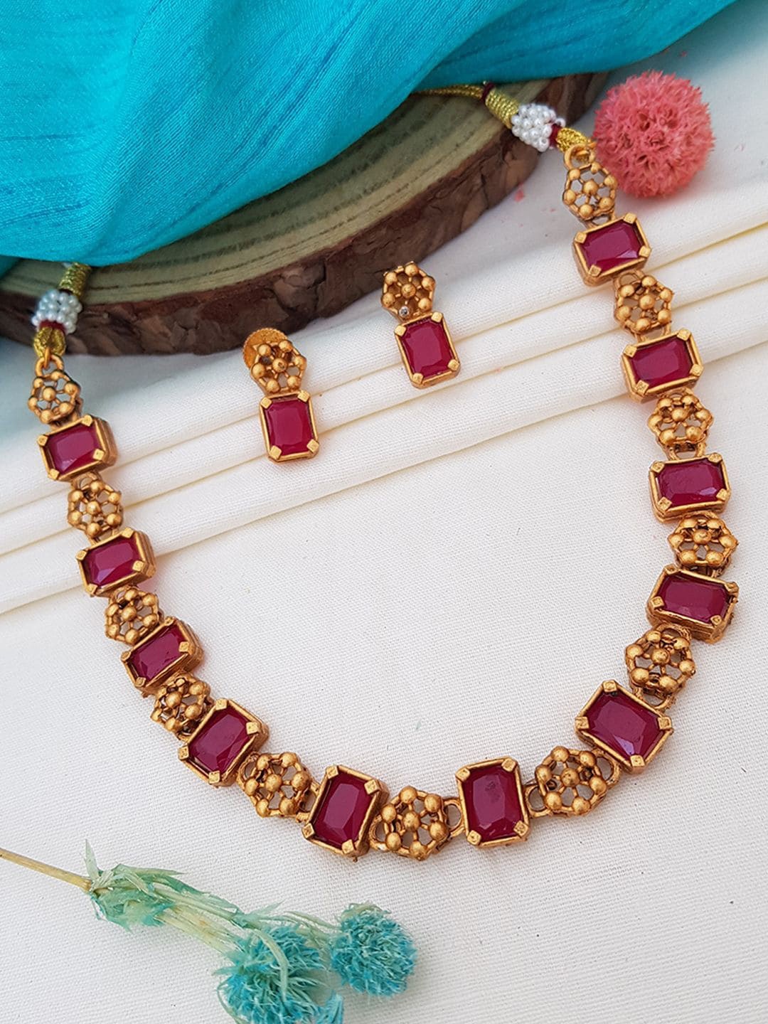 

GRIIHAM Gold-Plated AD-Stones Studded Antique Jewellery Set