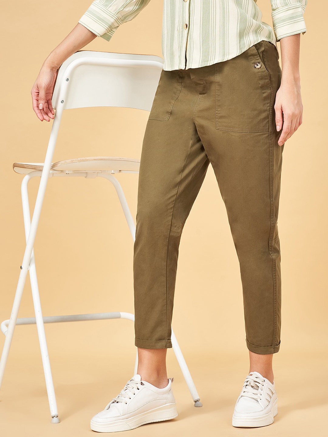

Honey by Pantaloons Women Cotton Track Pants, Olive