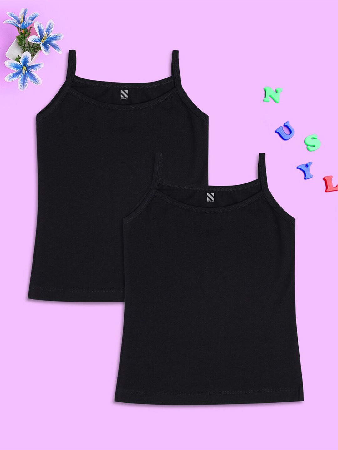 

NUSYL Girls Pack Of 2 Cotton Camisoles, Black