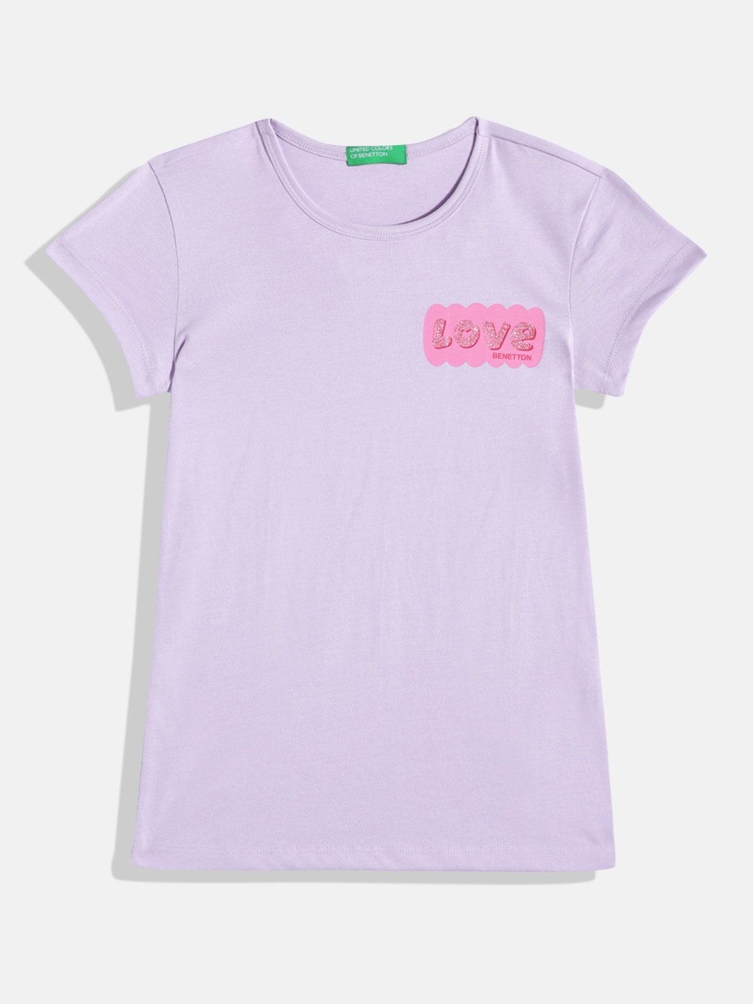 

United Colors of Benetton Girls Typography Printed Detail Round Neck T-shirt, Lavender