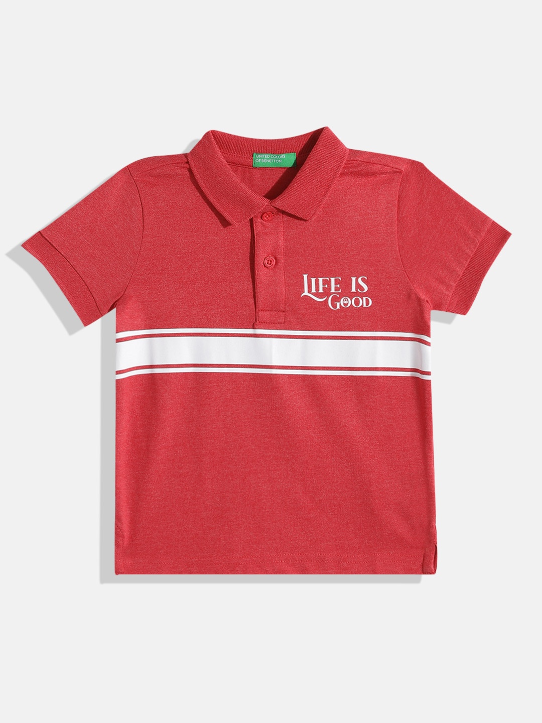 

United Colors of Benetton Boys Striped Polo Collar T-shirt, Red