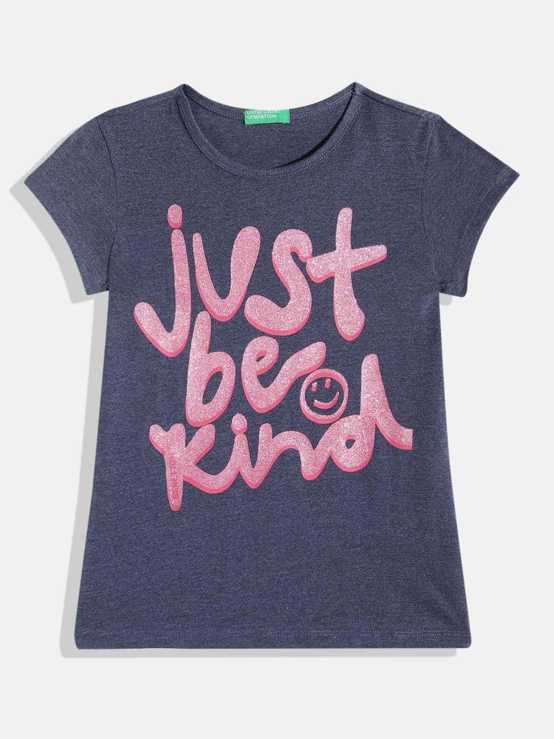 

United Colors of Benetton Girls Typography Printed Round Neck T-shirt, Grey