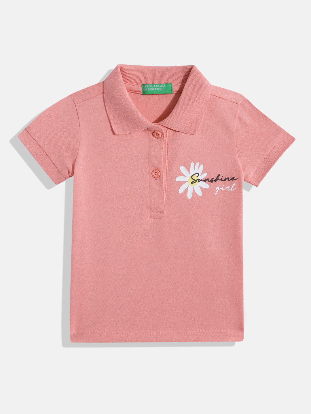 

United Colors of Benetton Girls Polo Collar T-shirt with Printed Detail, Pink
