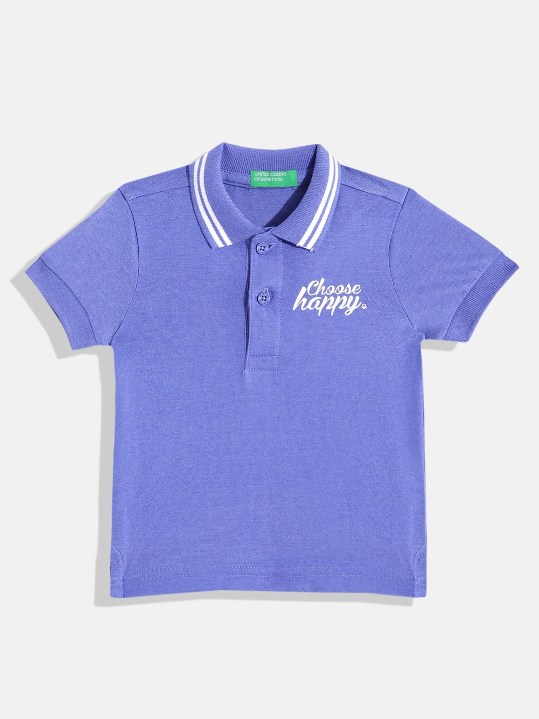 

United Colors of Benetton Boys Printed Detail Polo Collar T-shirt, Blue