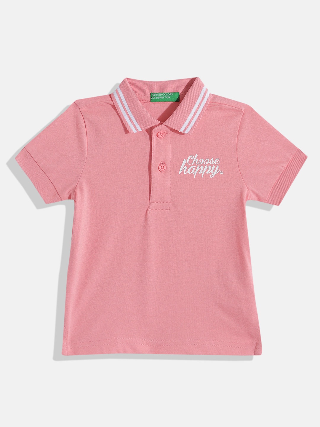 

United Colors of Benetton Boys Typography Printed Polo Collar T-shirt, Pink