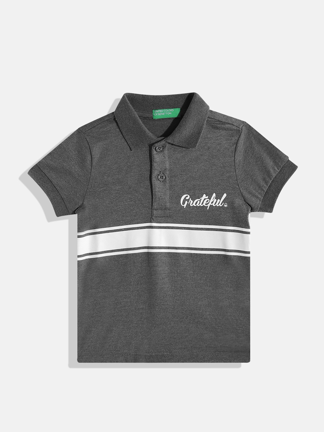 

United Colors of Benetton Boys Striped Polo Collar T-shirt, Charcoal