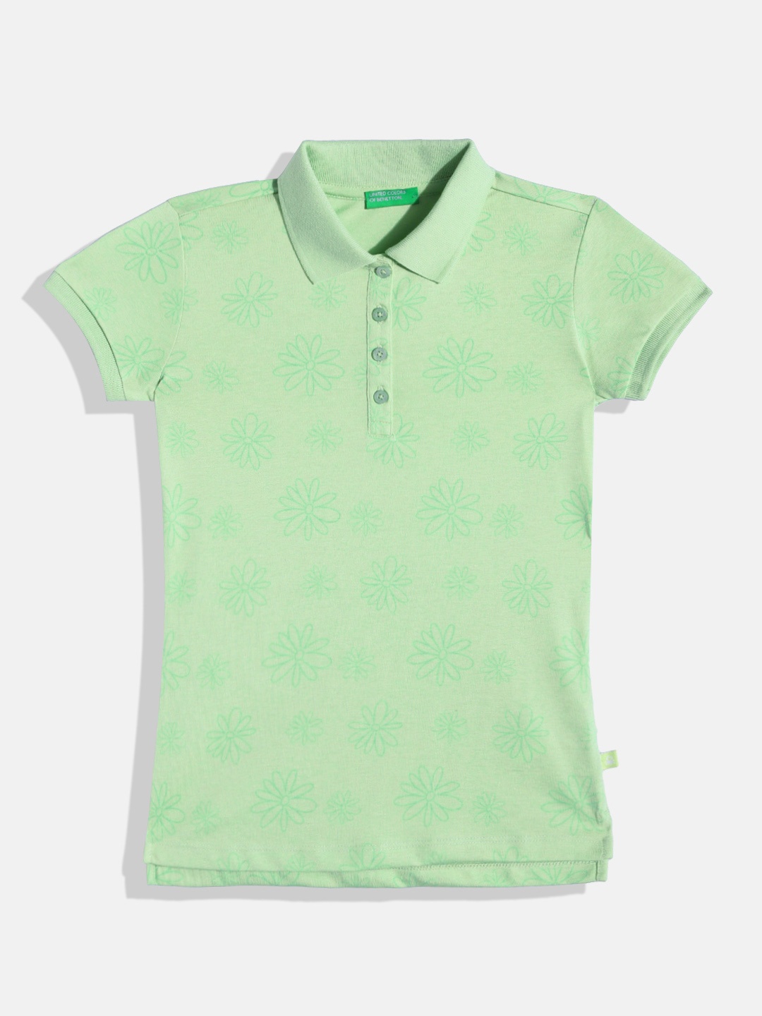 

United Colors of Benetton Girls Polo Collar T-shirt, Sea green